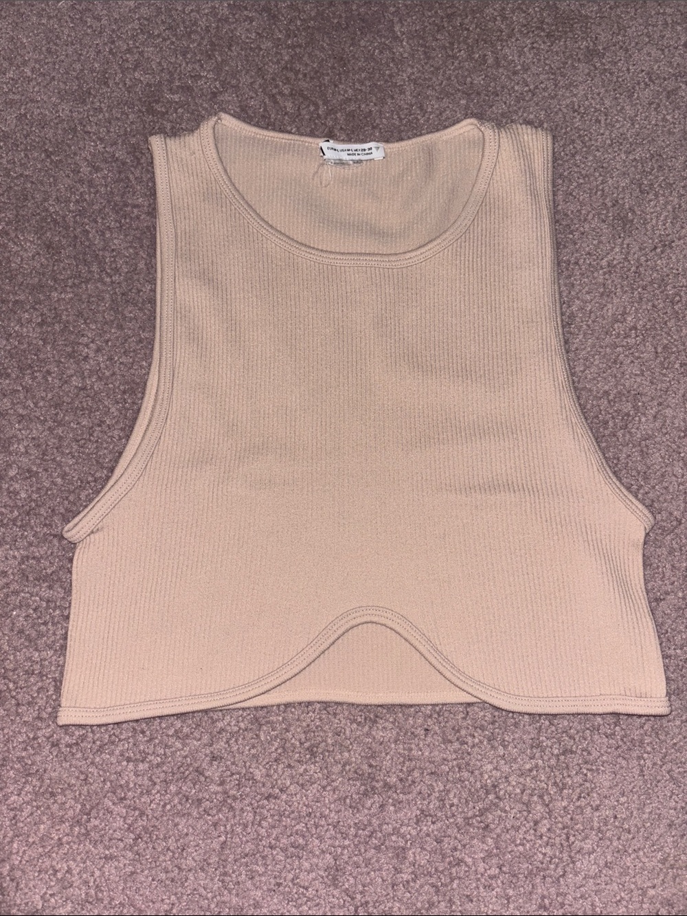 Zara Ribbed Scoop-Neck Crop Tank in Light Beige